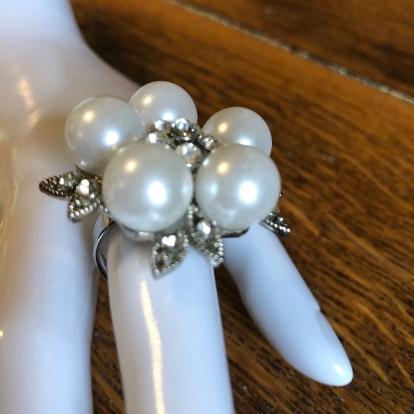 Statement Pearl & Rhinestone Flower Ring - Picture 8 of 13